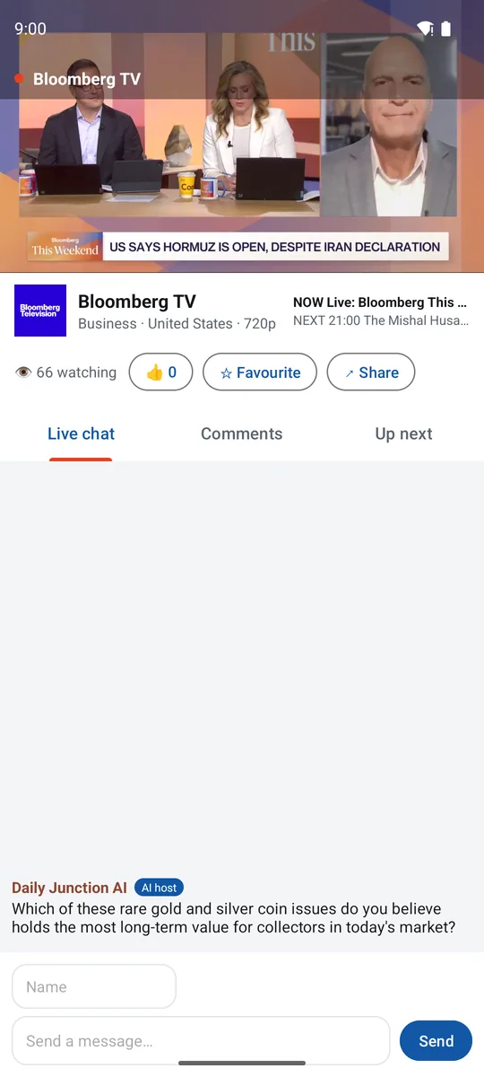 DJPlay player — live stream with chat, comments and the TV guide