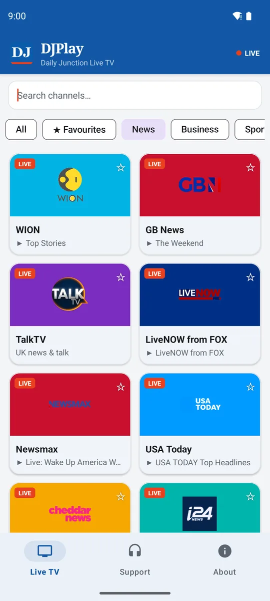 DJPlay news category — BBC, Euronews, DW, France 24 and more